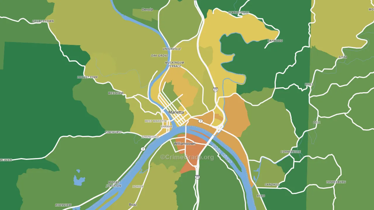Marietta, OH Map of Drug-Related Crime Rates