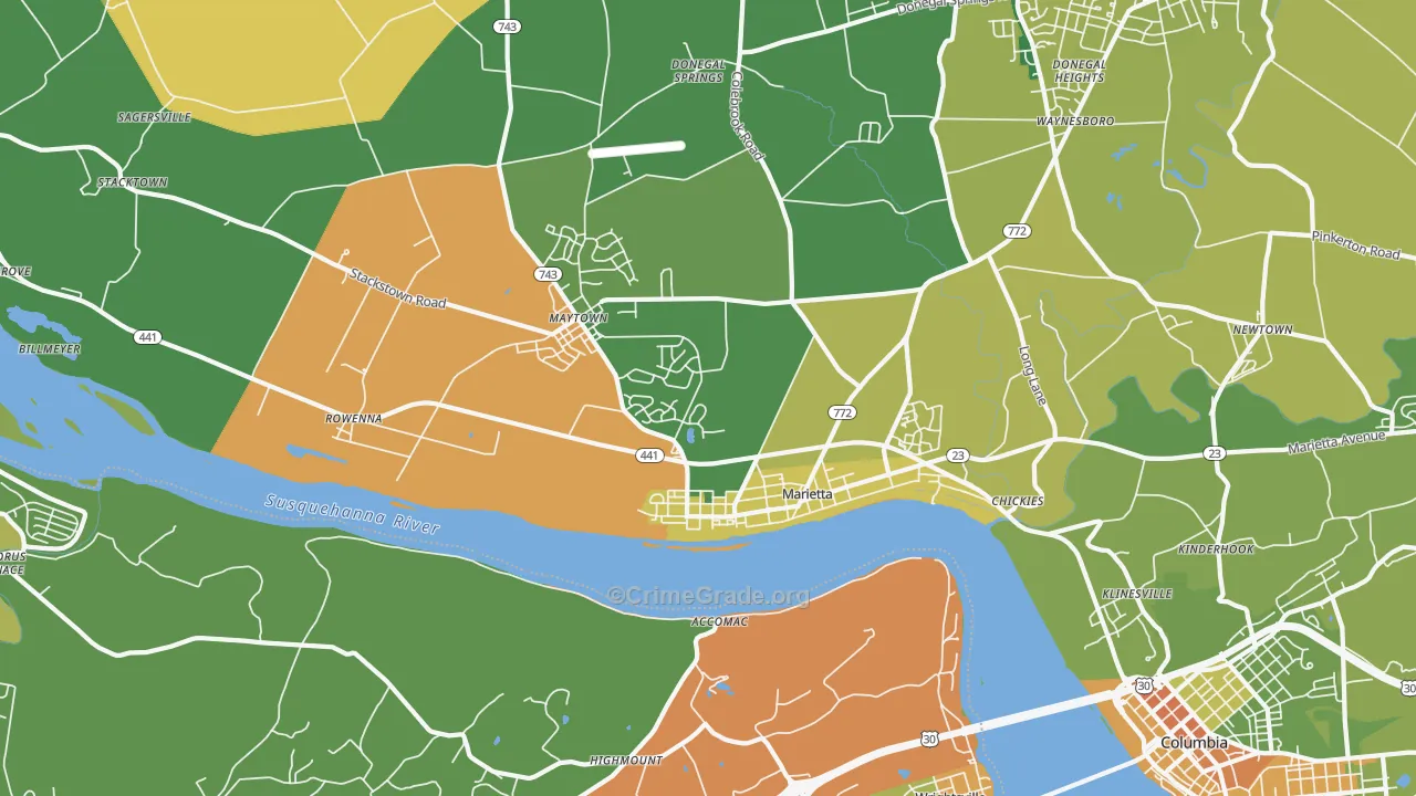 Marietta, PA Map of Drug-Related Crime Rates
