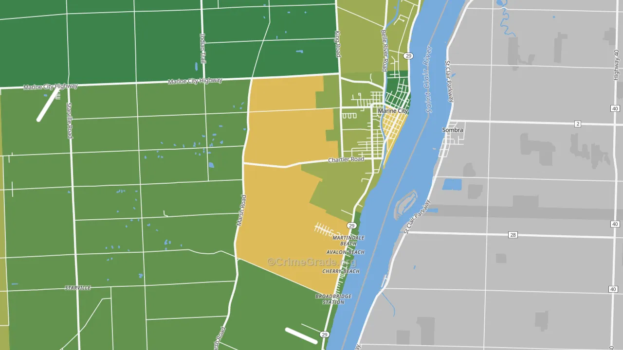 Marine City, MI Map of Drug-Related Crime Rates