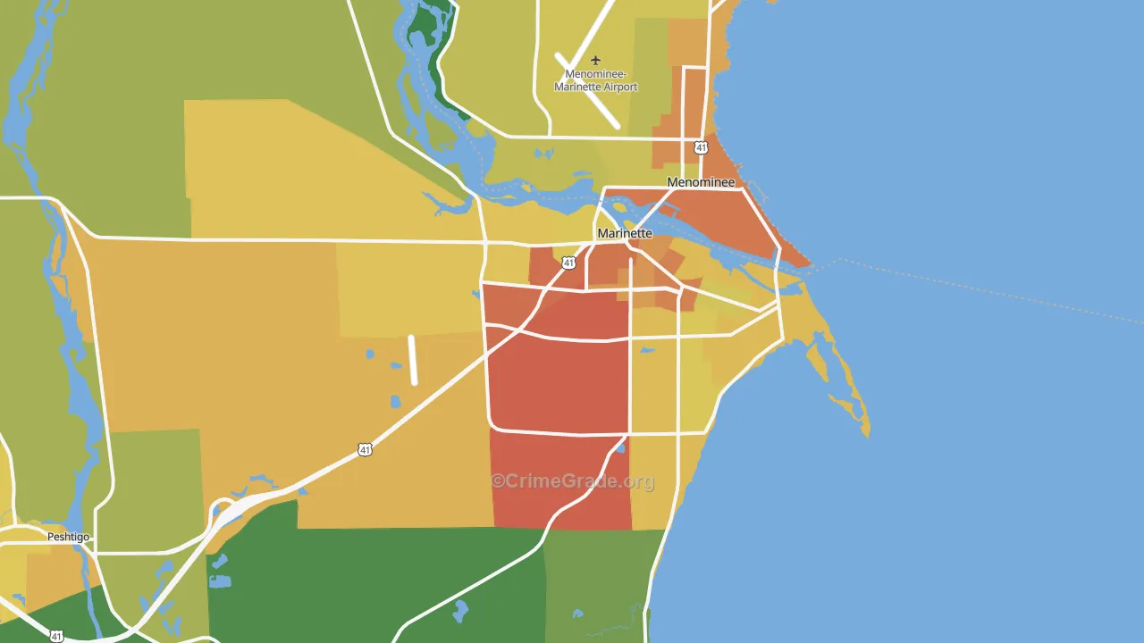 Marinette, WI Map of Drug-Related Crime Rates