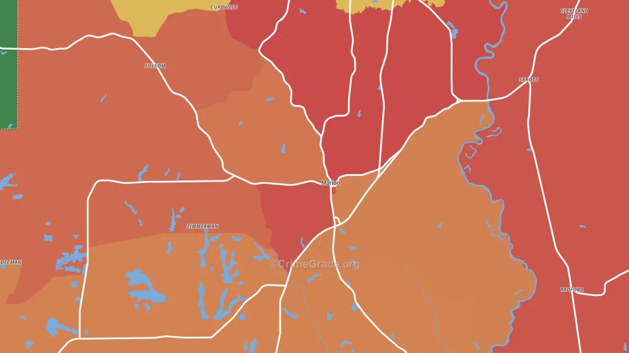 Marion, AL Map of Drug-Related Crime Rates