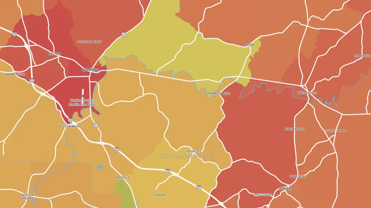 Marion County, AL Map of Drug-Related Crime Rates