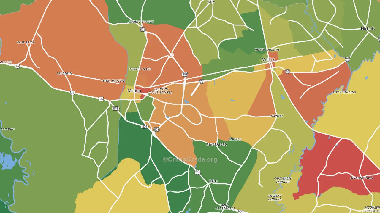 Marion County, SC Map of Drug-Related Crime Rates