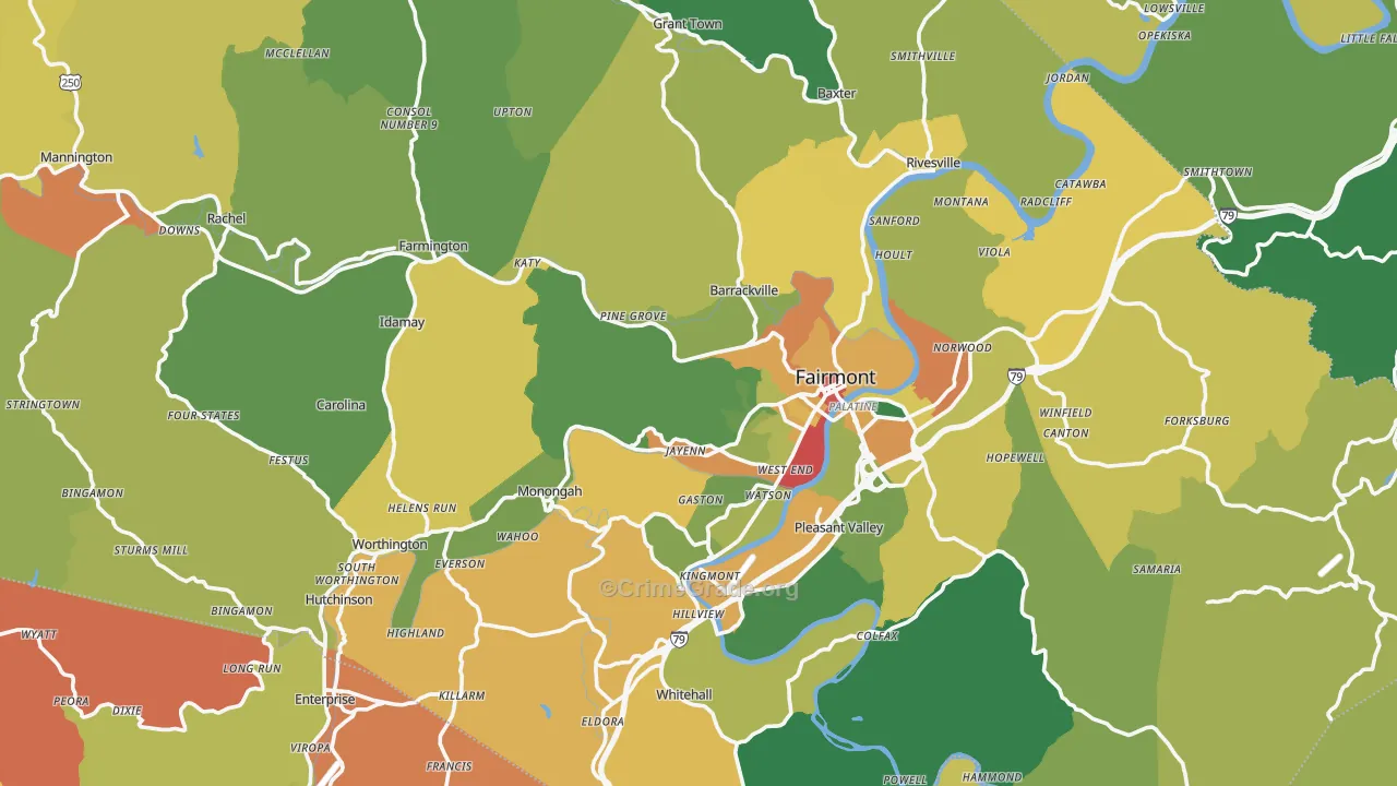Marion County, WV Map of Drug-Related Crime Rates