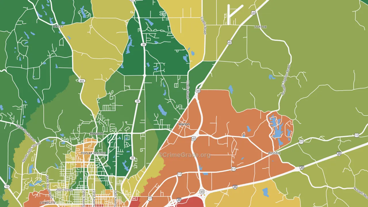 Marion, MS Map of Drug-Related Crime Rates