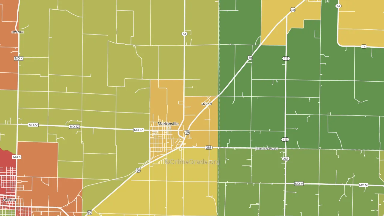 Marionville, MO Map of Drug-Related Crime Rates