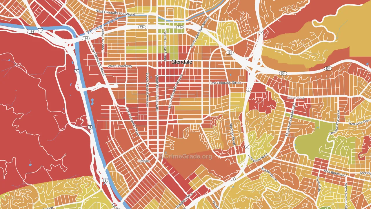 Mariposa, Glendale, CA Map of Drug-Related Crime Rates