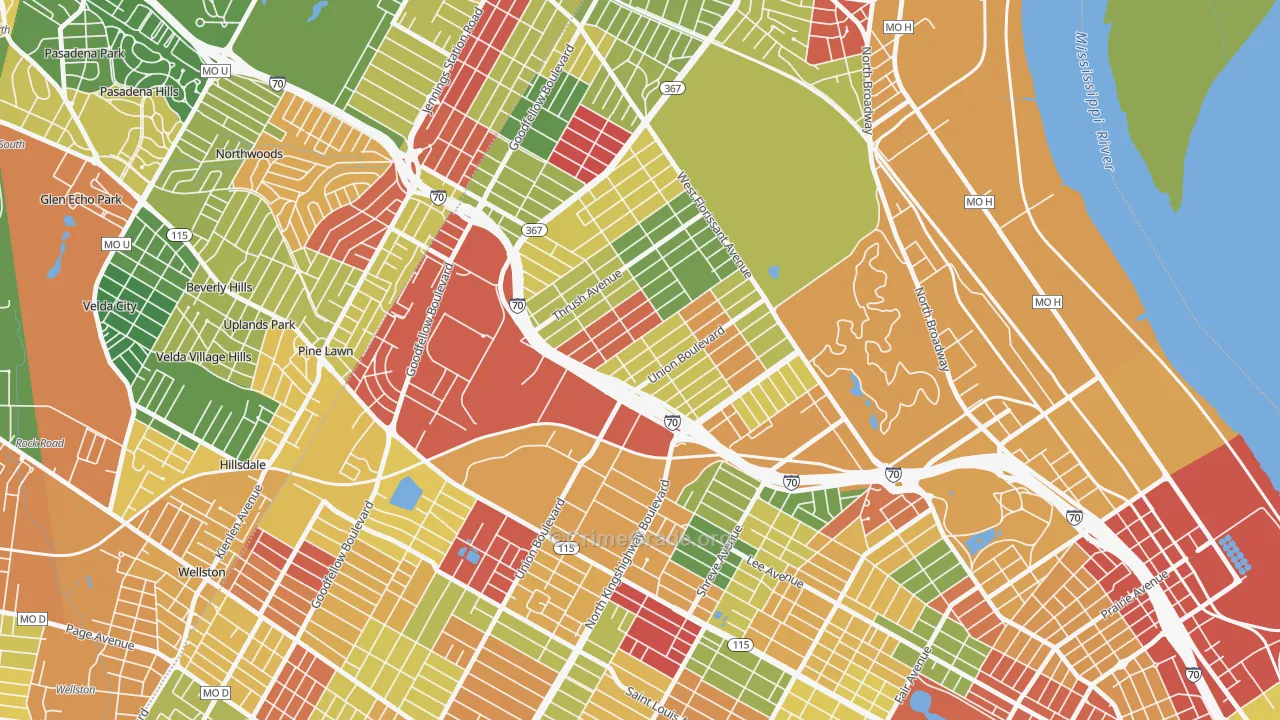 Mark Twain, St. Louis, MO Map of Drug-Related Crime Rates