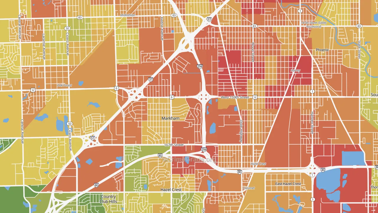 Markham, IL Map of Drug-Related Crime Rates