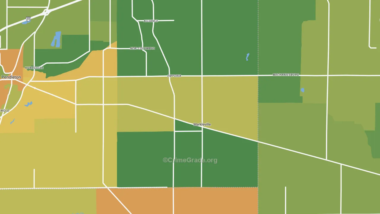 Markleville, IN Map of Drug-Related Crime Rates