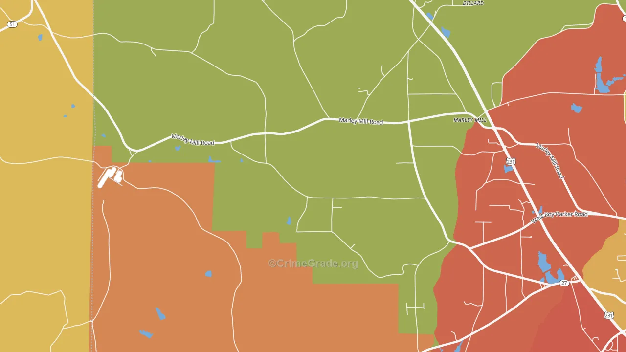 Marley Mill, AL Map of Drug-Related Crime Rates