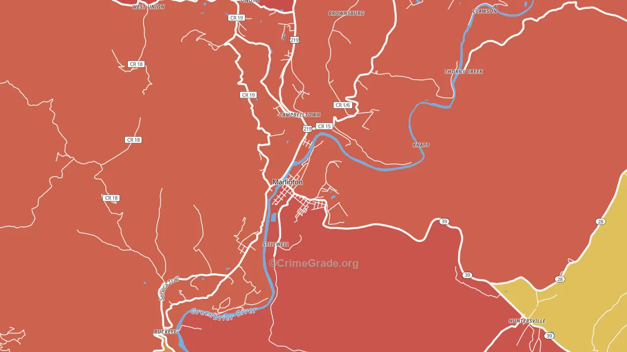 Marlinton, WV Map of Drug-Related Crime Rates