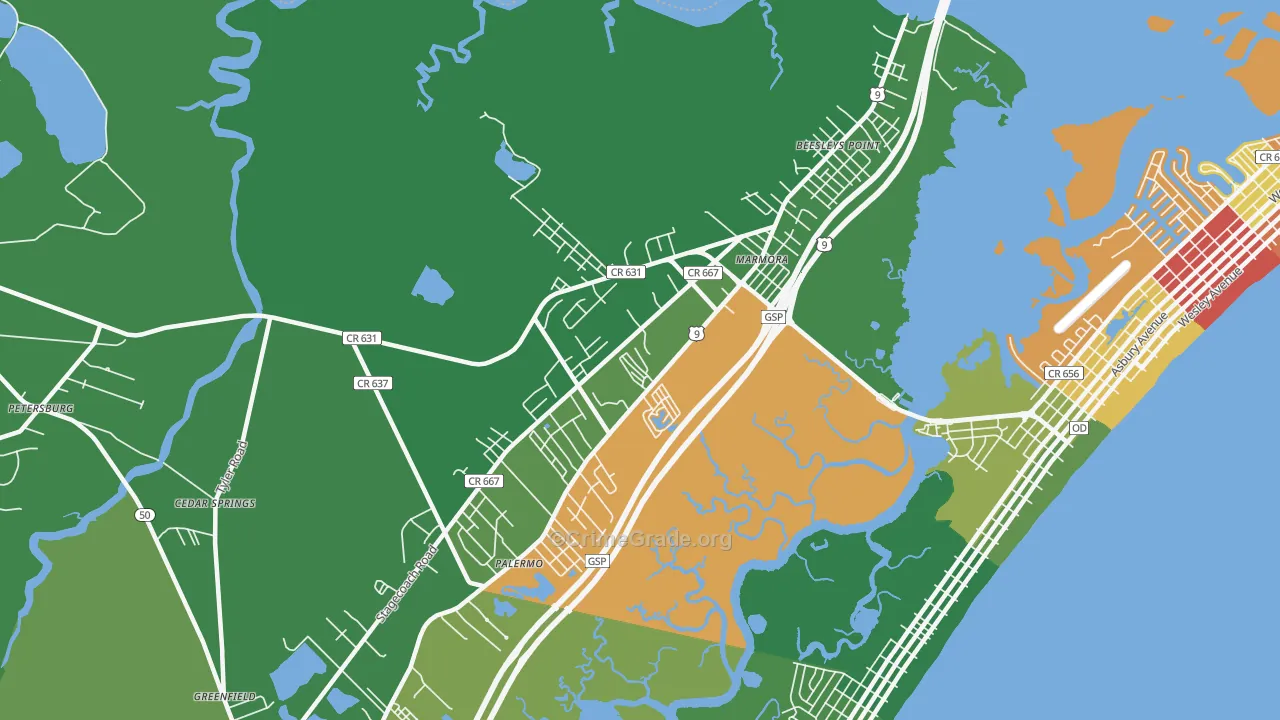 Marmora, NJ Map of Drug-Related Crime Rates