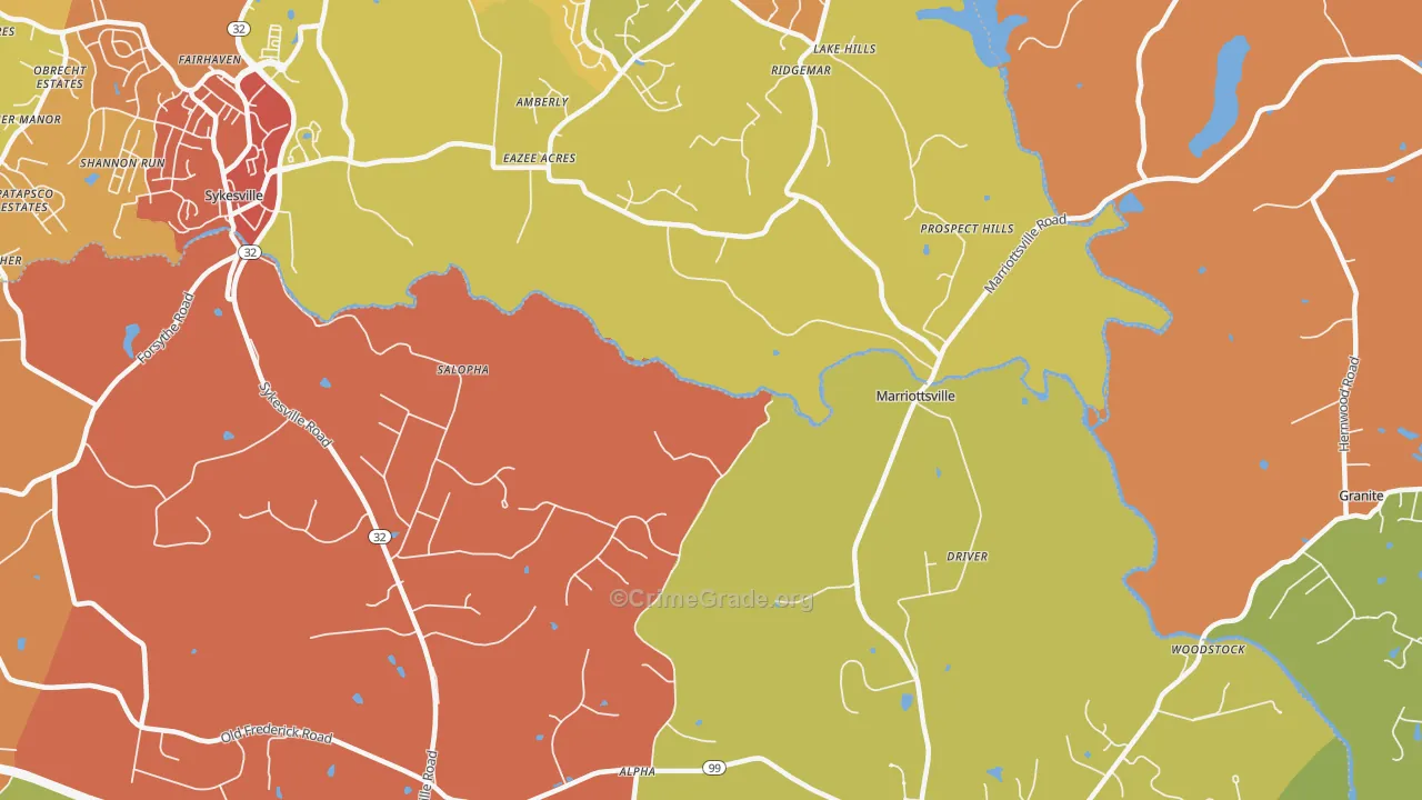 Marriottsville, MD Map of Drug-Related Crime Rates