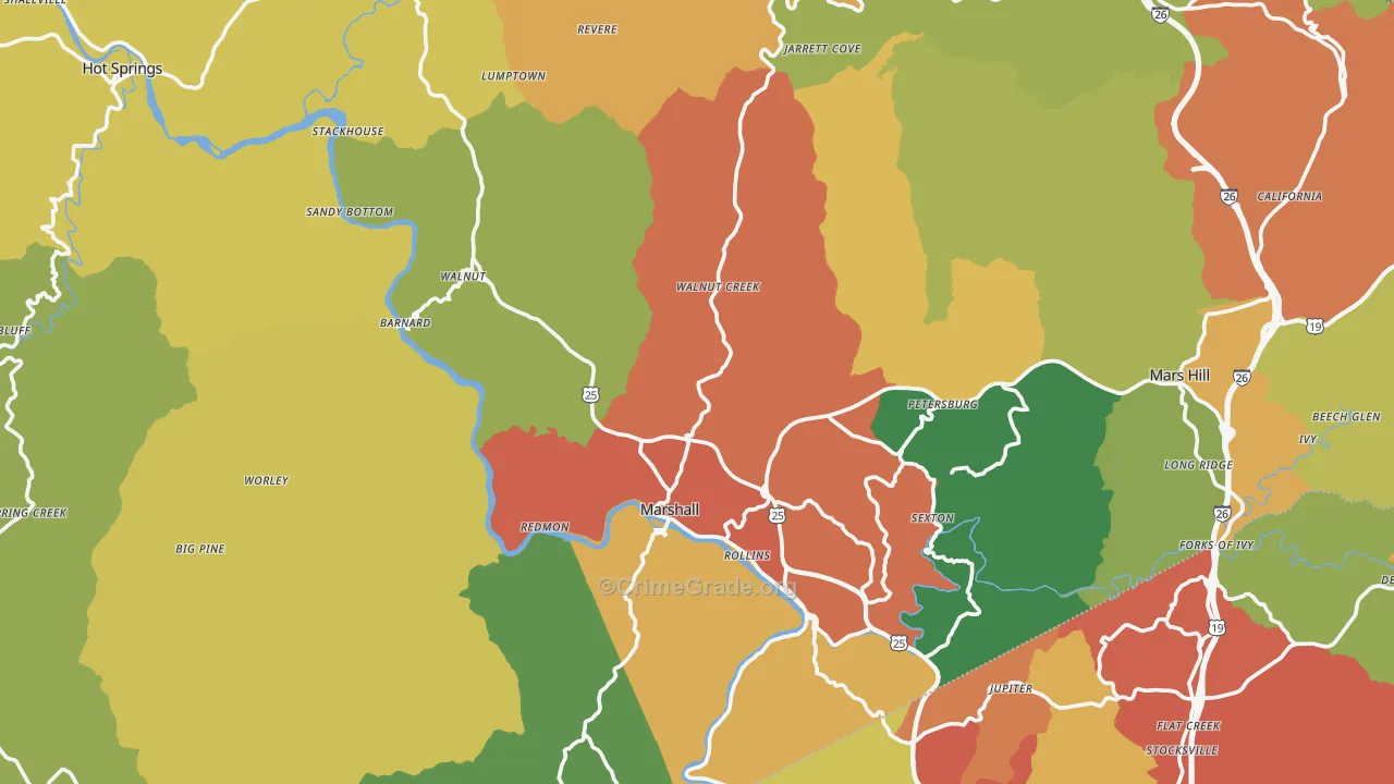 Marshall, NC Map of Drug-Related Crime Rates