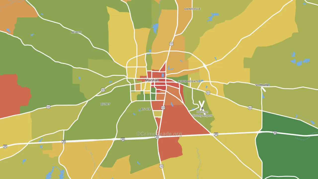 Marshall, TX Map of Drug-Related Crime Rates