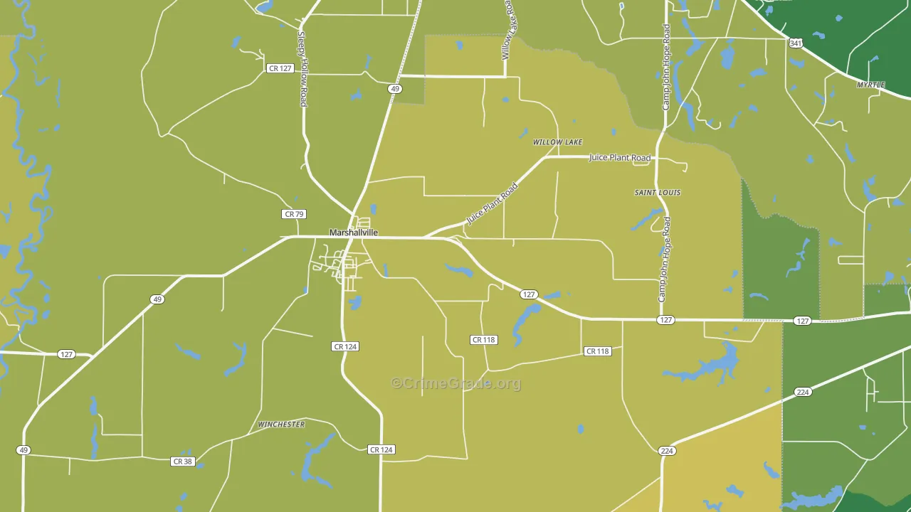 Marshallville, GA Map of Drug-Related Crime Rates