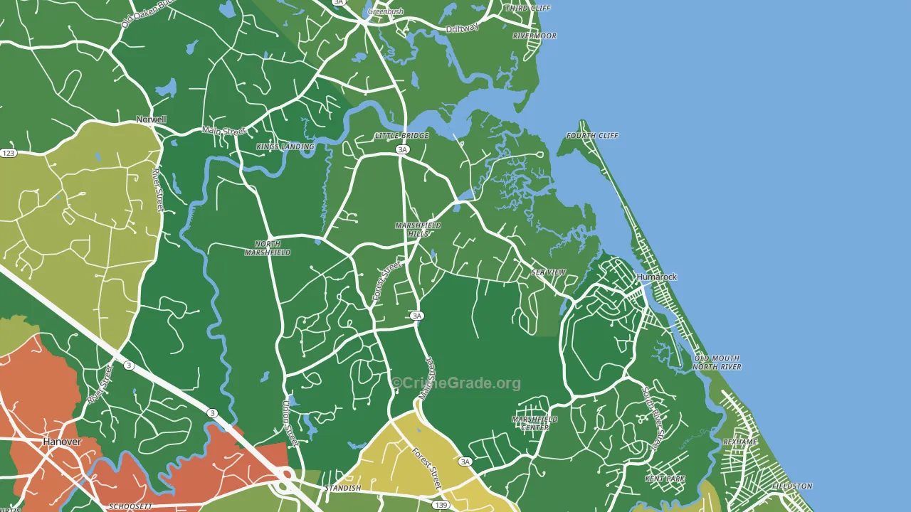 Marshfield Hills, MA Map of Drug-Related Crime Rates
