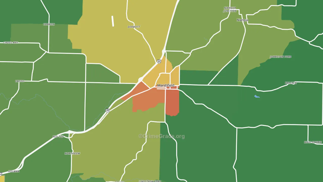 Marshfield, MO Map of Drug-Related Crime Rates