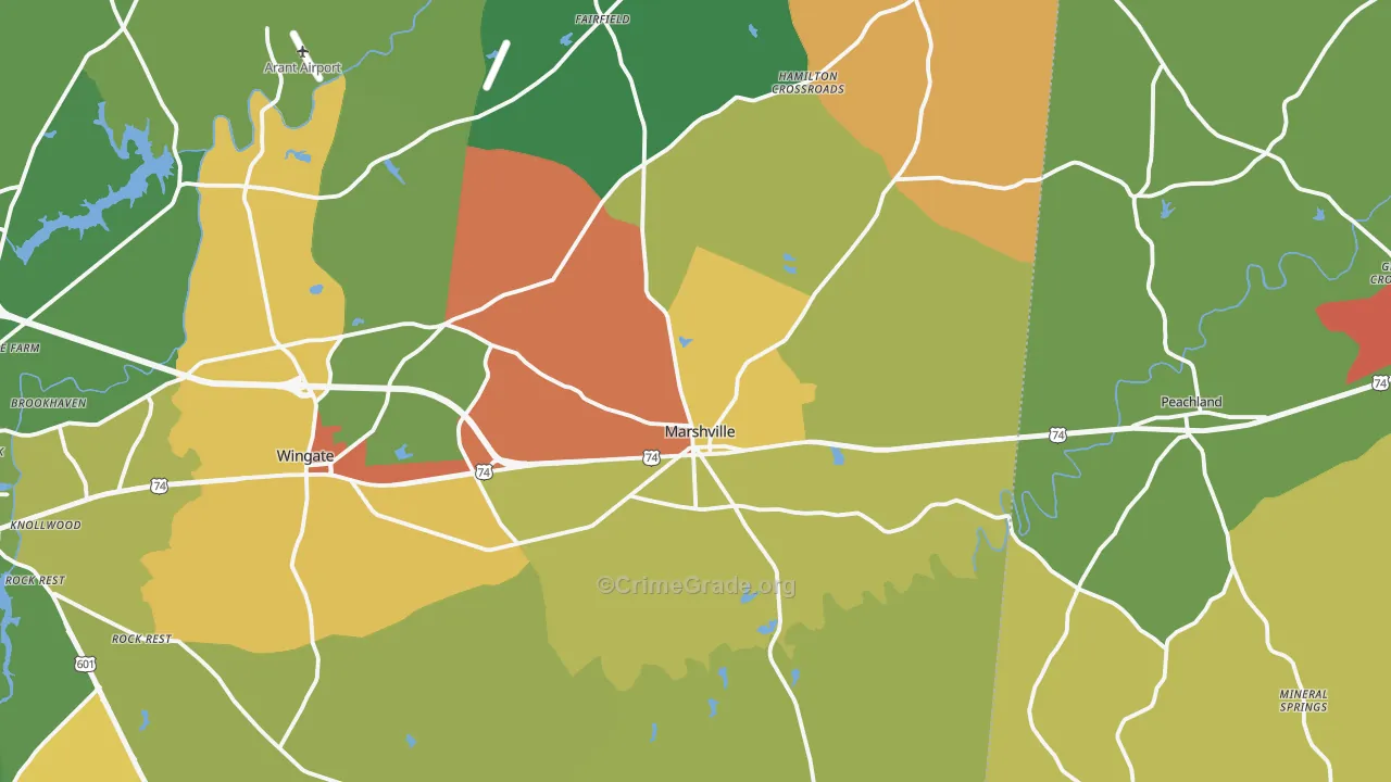 Marshville, NC Map of Drug-Related Crime Rates