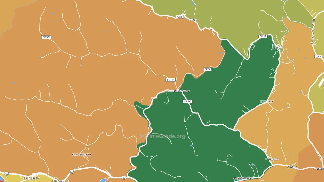 Marshville, WV Map of Drug-Related Crime Rates