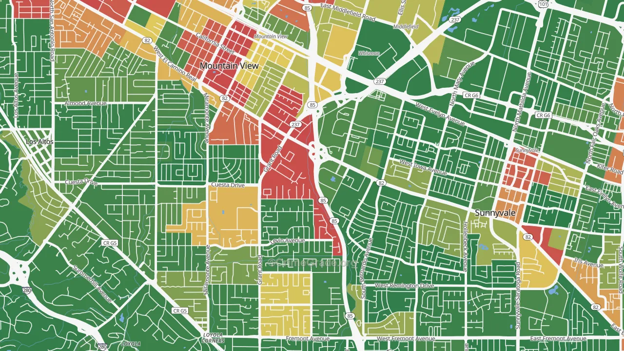 Martens-Carmelita, Mountain View, CA Map of Drug-Related Crime Rates