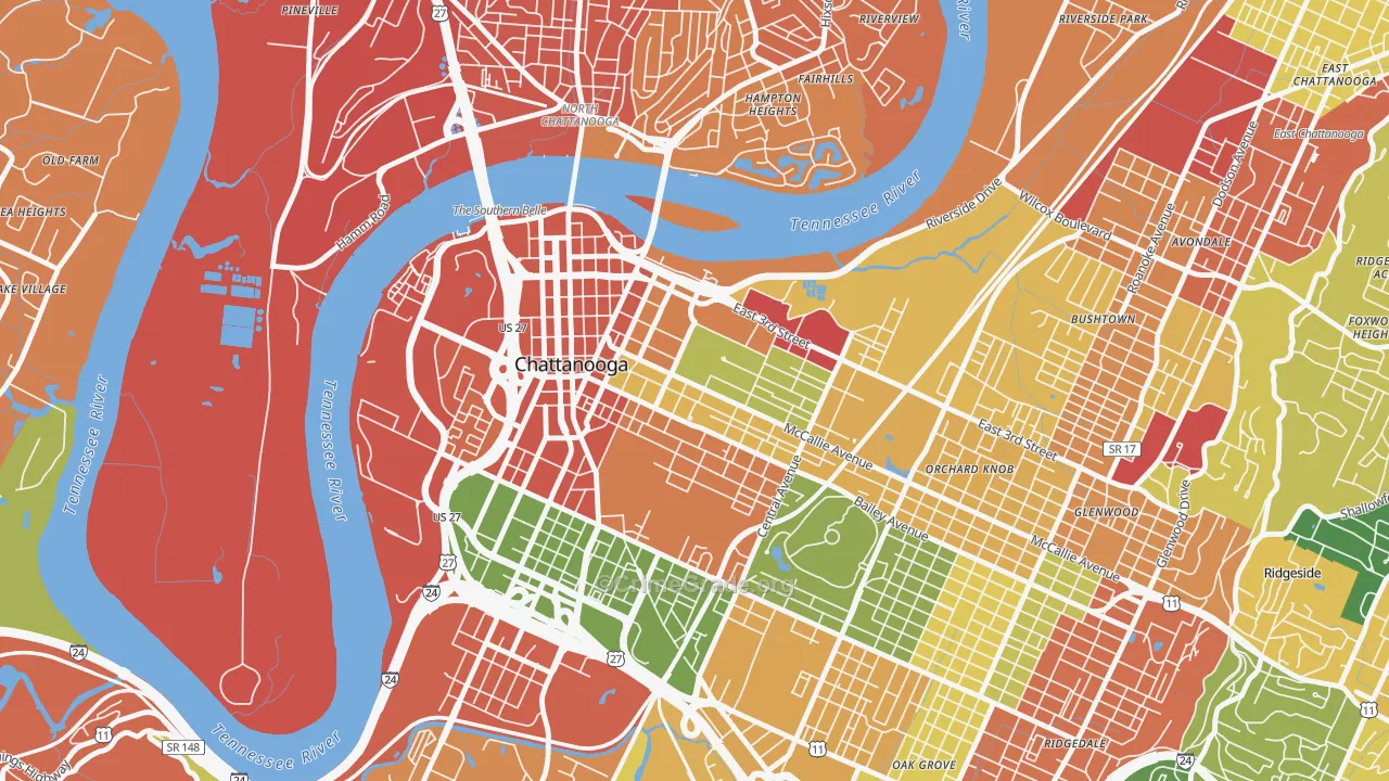 Martin Luther King, Chattanooga, TN Map of Drug-Related Crime Rates