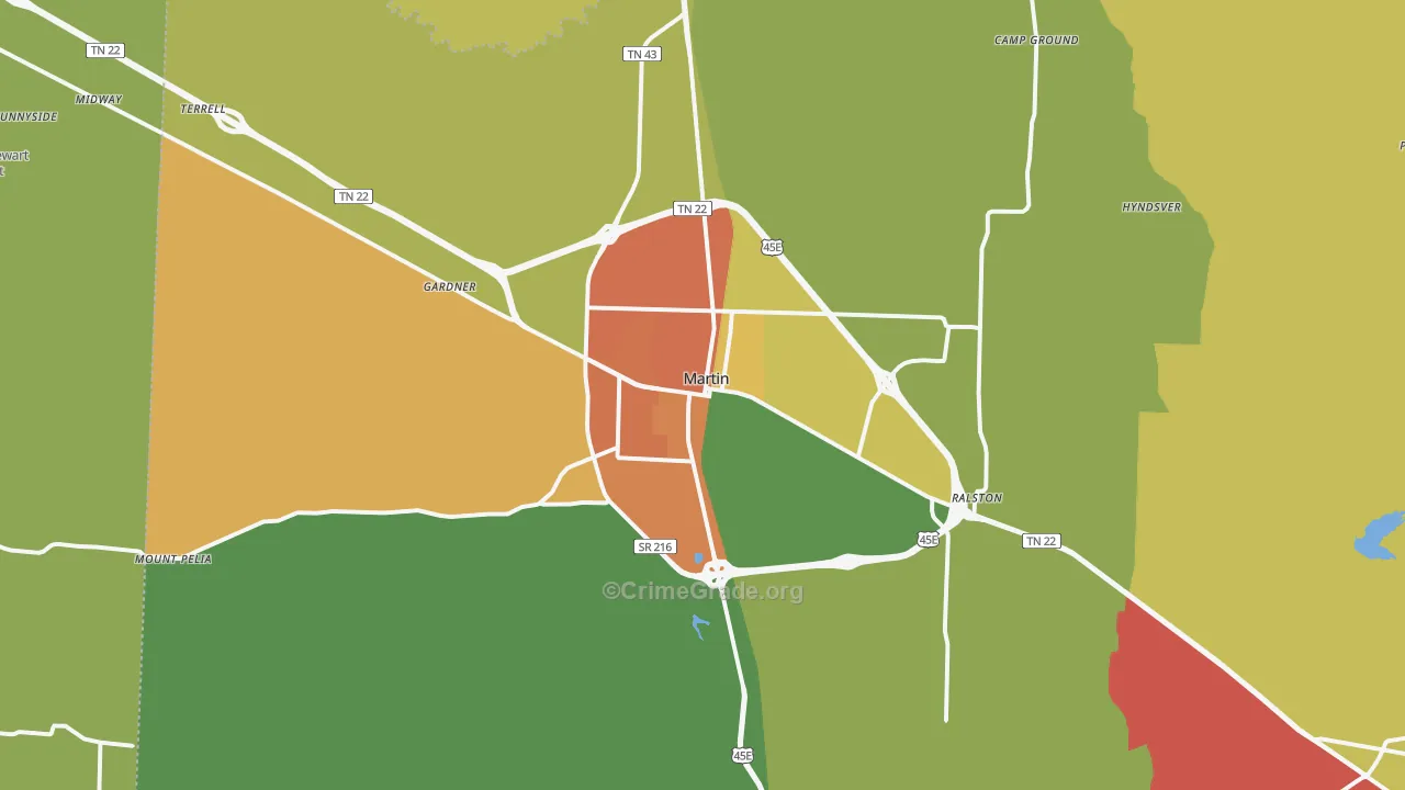 Martin, TN Map of Drug-Related Crime Rates