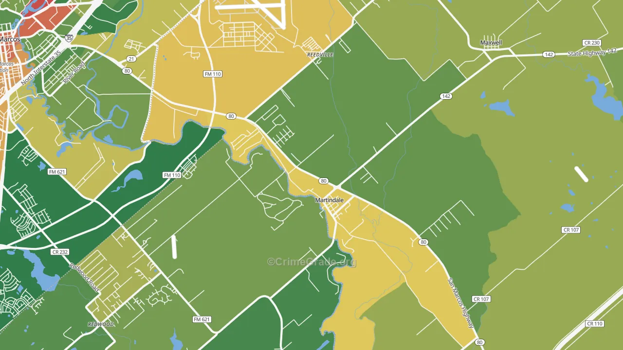 Martindale, TX Map of Drug-Related Crime Rates