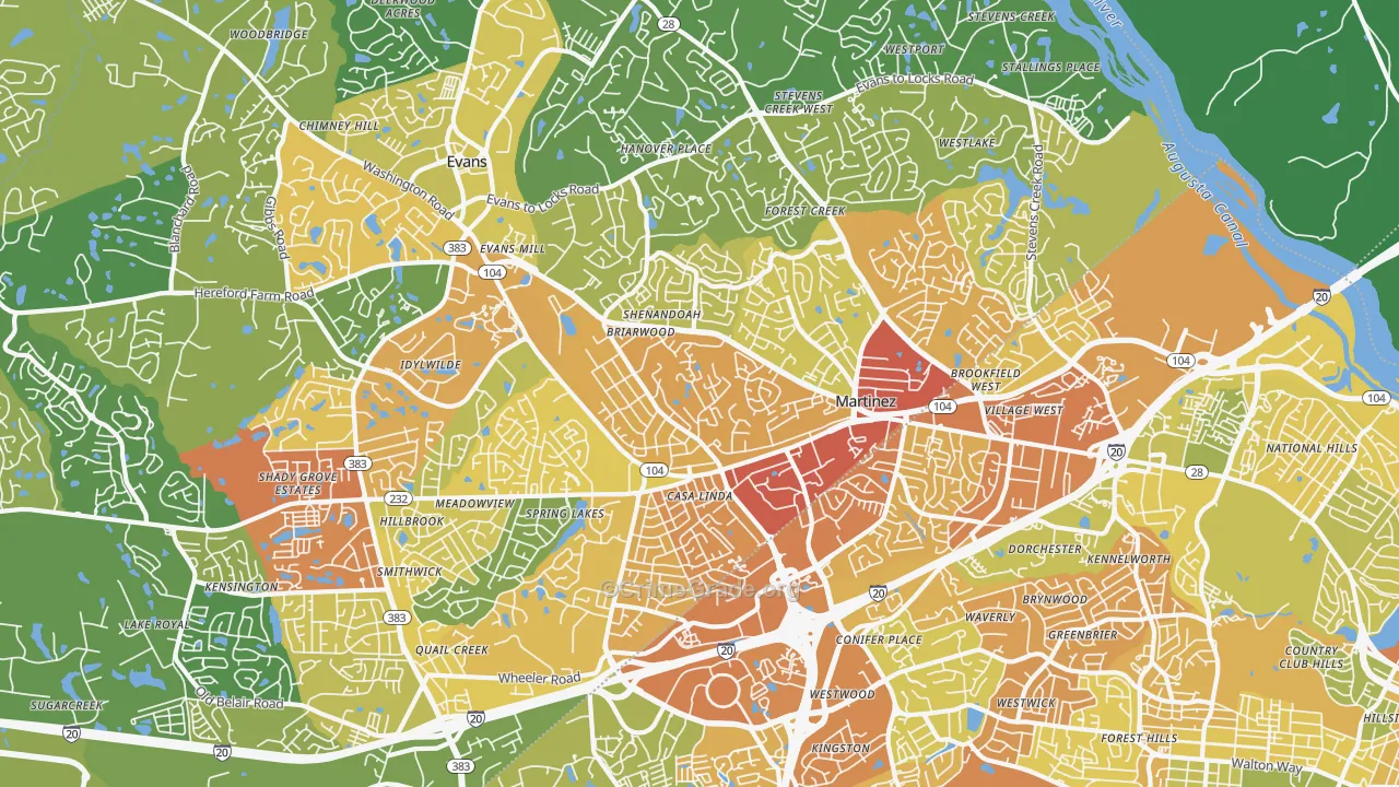 Martinez, GA Map of Drug-Related Crime Rates