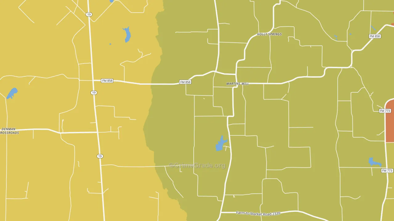 Martins Mill, TX Map of Drug-Related Crime Rates