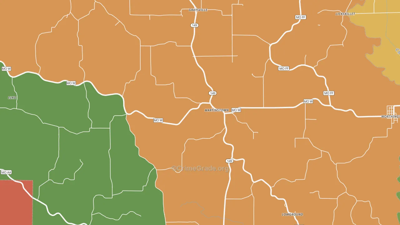 Martinstown, MO Map of Drug-Related Crime Rates