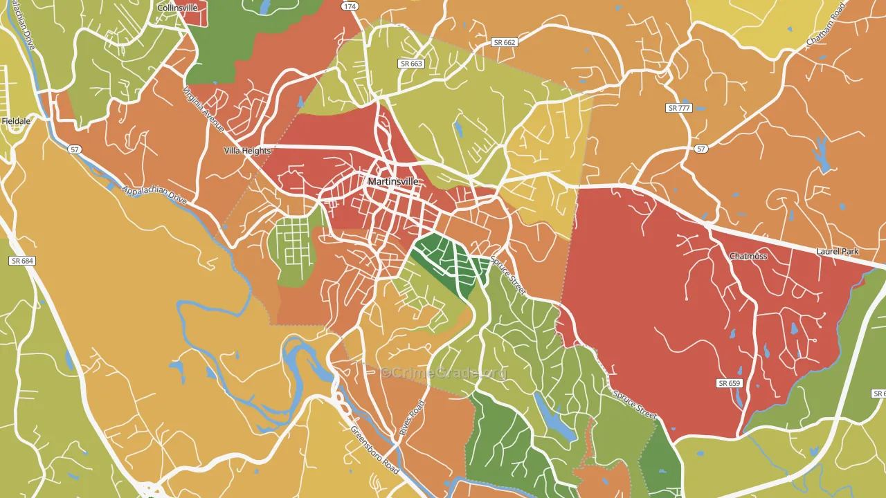 Martinsville City, VA Map of Drug-Related Crime Rates
