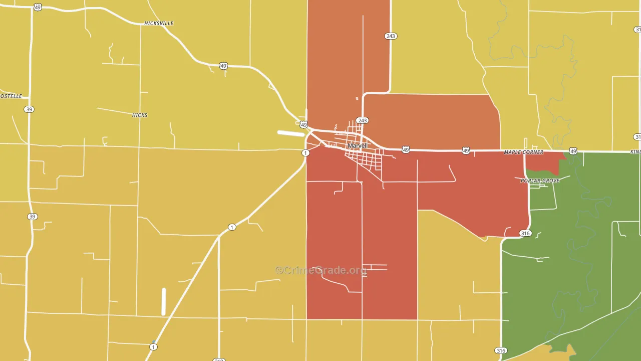 Marvell, AR Map of Drug-Related Crime Rates