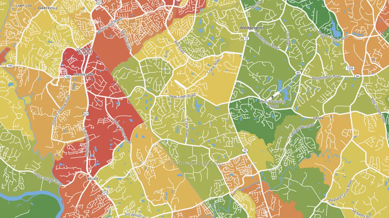 Marvin, NC Map of Drug-Related Crime Rates