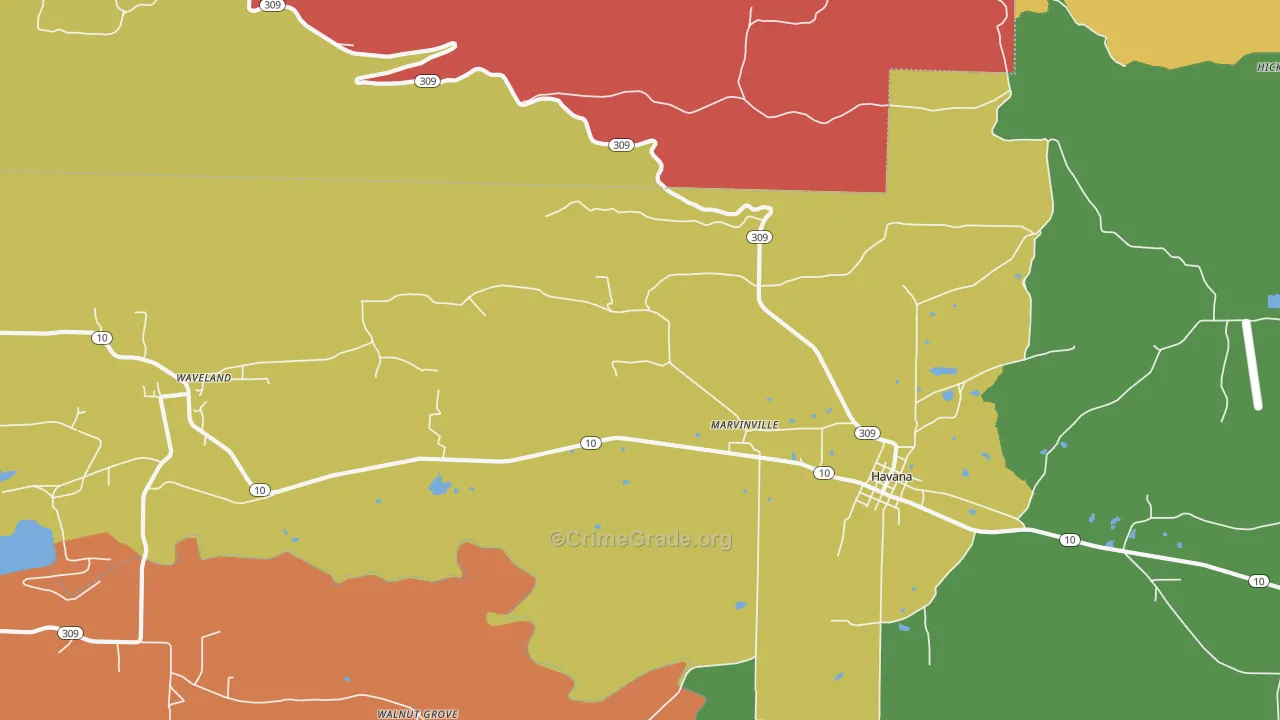 Marvinville, AR Map of Drug-Related Crime Rates