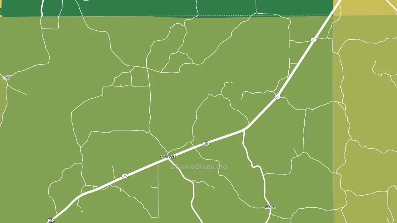 Marydell, MS Map of Drug-Related Crime Rates