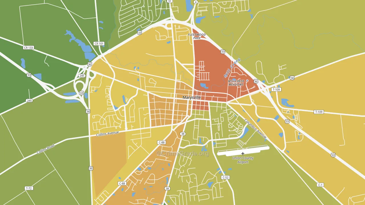 Marysville Historic District, Marysville, OH Map of Drug-Related Crime Rates