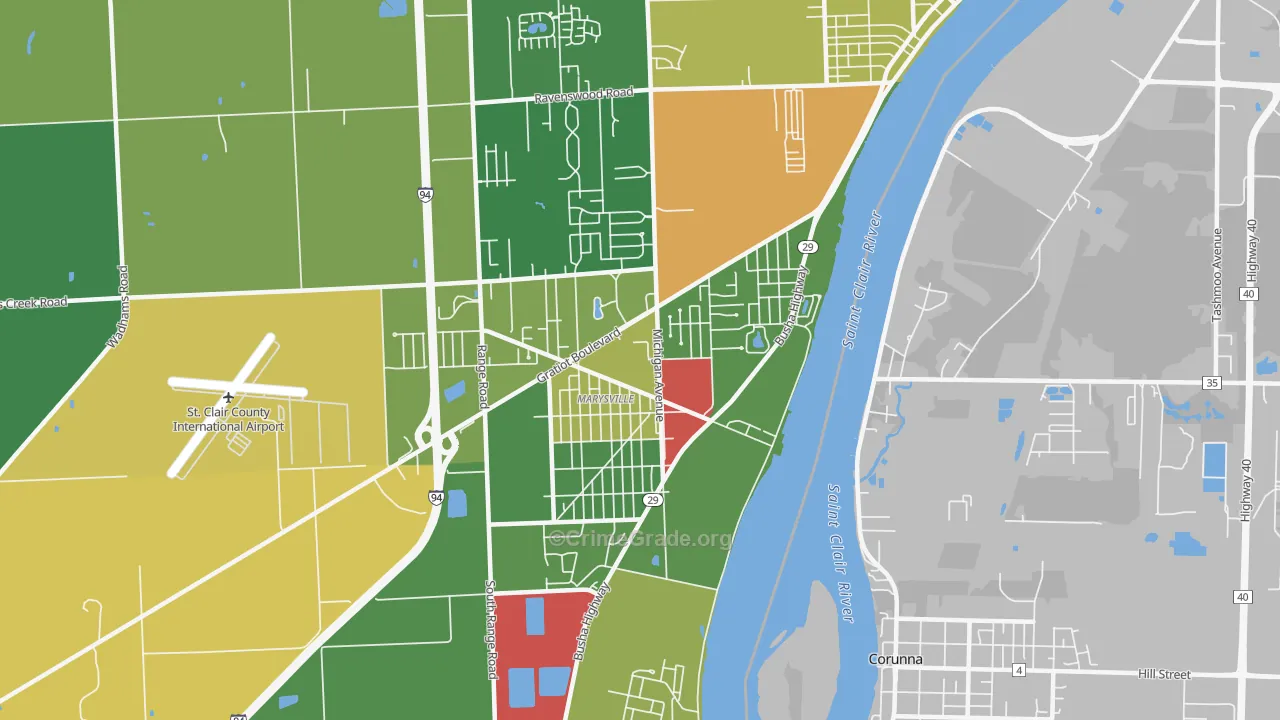 Marysville, MI Map of Drug-Related Crime Rates