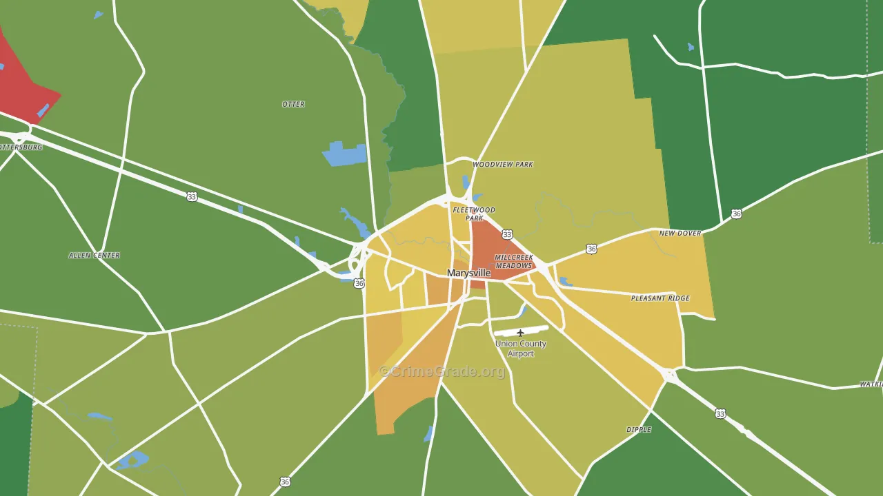 Marysville, OH Map of Drug-Related Crime Rates