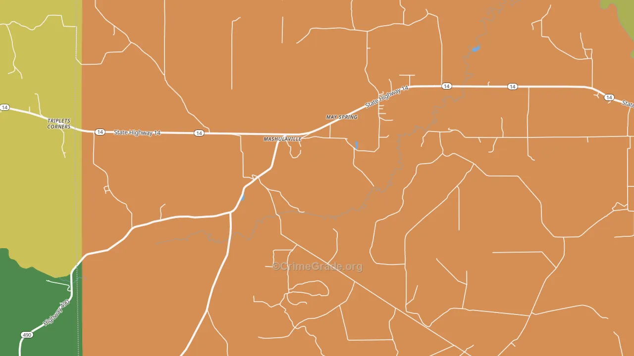Mashulaville, MS Map of Drug-Related Crime Rates