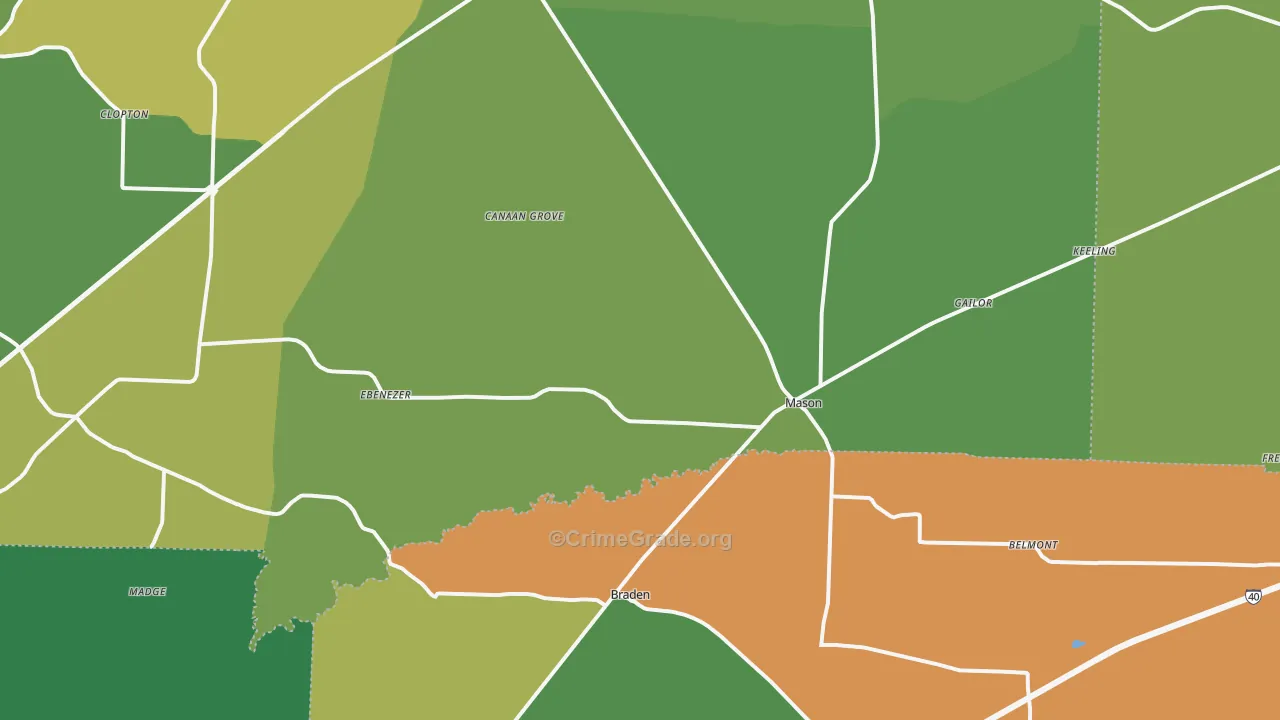 Mason, TN Map of Drug-Related Crime Rates