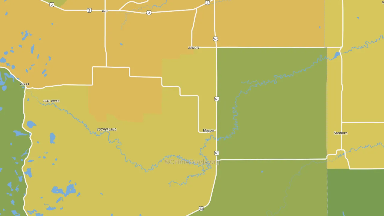 Mason, WI Map of Drug-Related Crime Rates