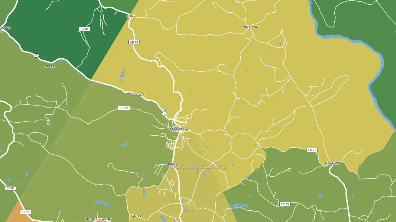 Masontown, WV Map of Drug-Related Crime Rates