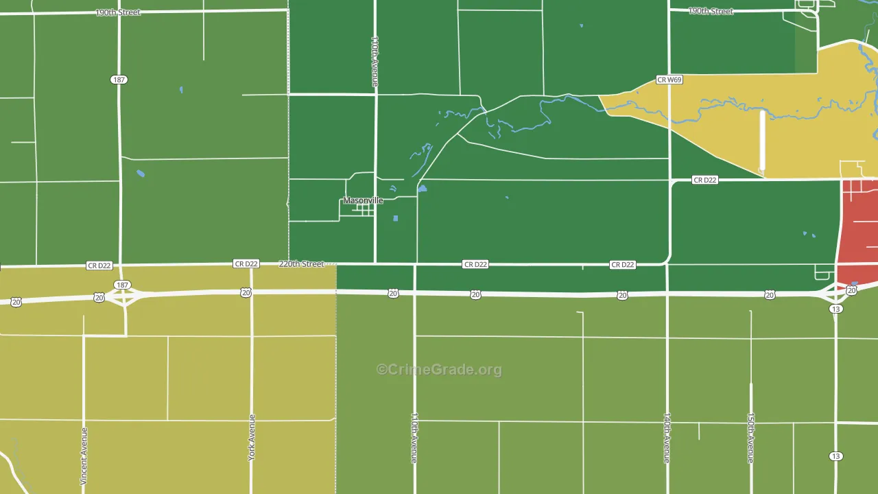 Masonville, IA Map of Drug-Related Crime Rates