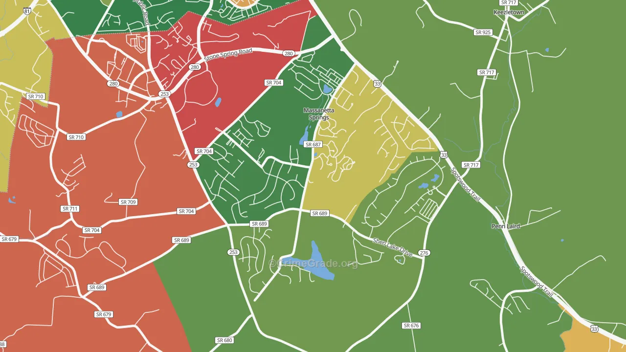 Massanetta Springs, VA Map of Drug-Related Crime Rates