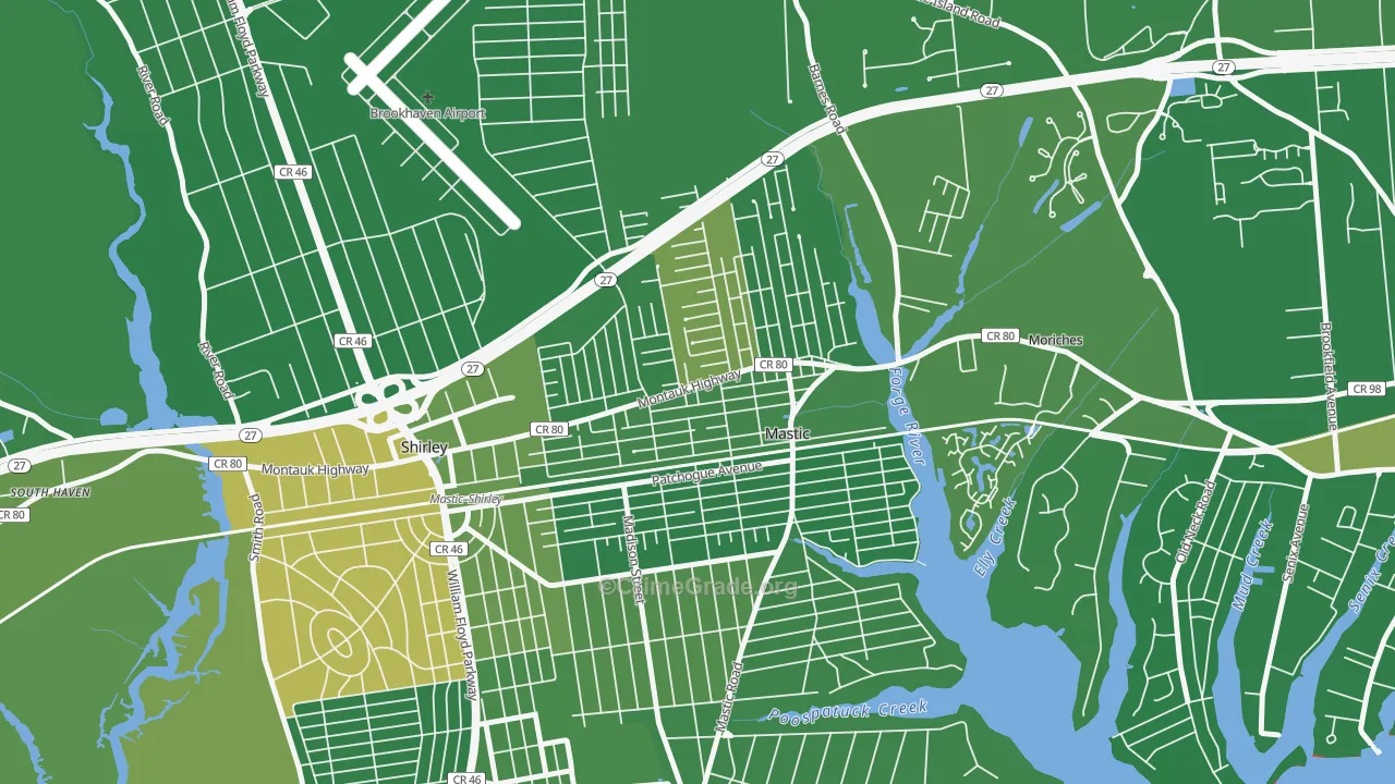 Mastic, NY Map of Drug-Related Crime Rates