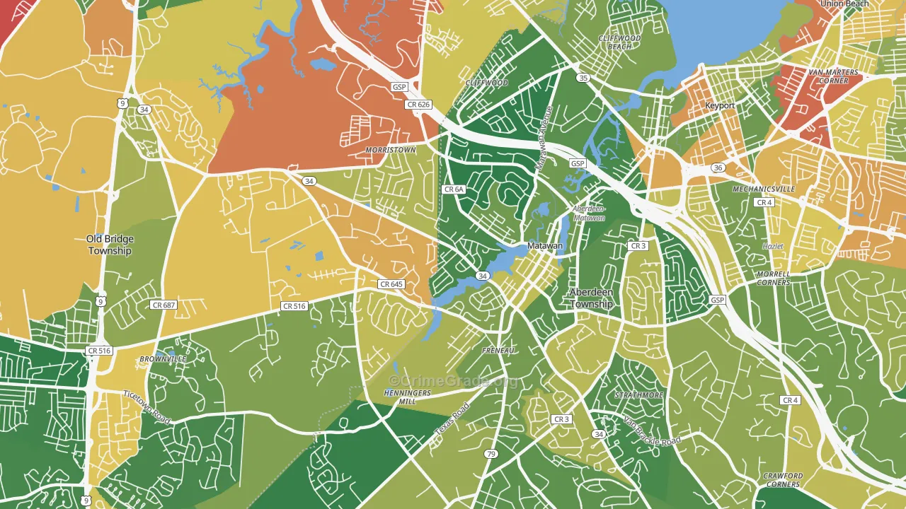 Matawan, NJ Map of Drug-Related Crime Rates