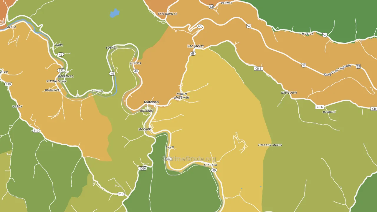 Matewan, WV Map of Drug-Related Crime Rates