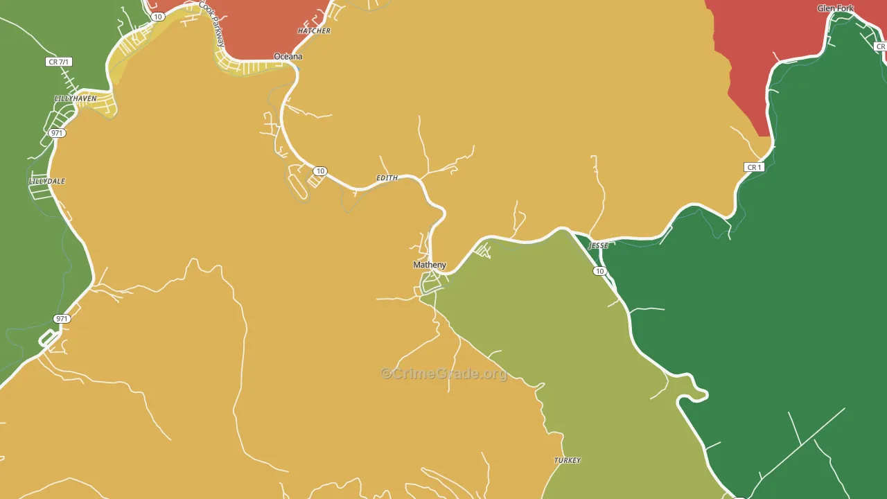 Matheny, WV Map of Drug-Related Crime Rates